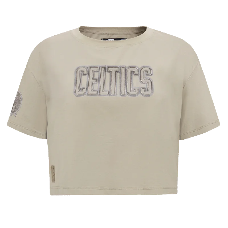 NBA BOSTON CELTICS NEUTRAL WOMEN'S BOXY TEE (TAUPE) Terry Blend Velvet Blend Canvas Blend
