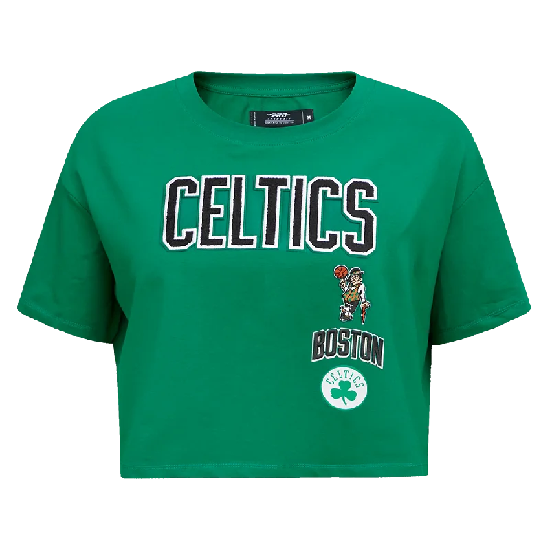 NBA BOSTON CELTICS RETRO CLASSIC WOMEN'S BOXY TEE (KELLY GREEN) Nylon Fabric Polyester Fabric Spandex Fabric