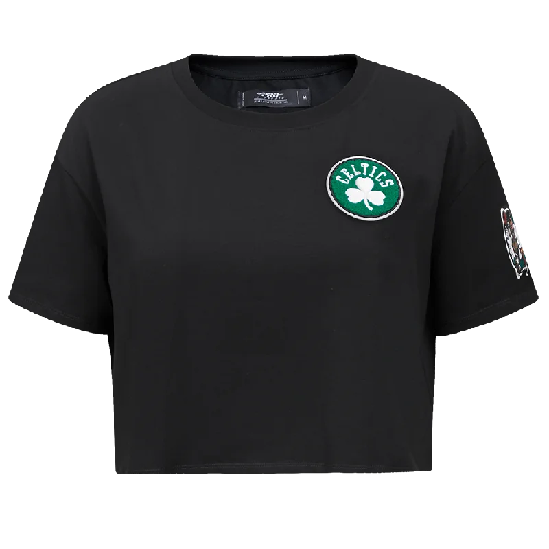 NBA BOSTON CELTICS CLASSIC WOMEN'S BOXY TEE (BLACK) Notch Collar Peter Pan Collar Cowl Neck NBA BOSTON CELTICS CLASSIC WOMEN'S BOXY TEE (BLACK) Notch Collar Peter Pan Collar Cowl Neck