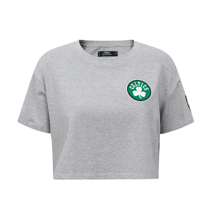 NBA BOSTON CELTICS CLASSIC WOMEN'S BOXY TEE (HEATHER GREY) Fleece Nylon Spandex