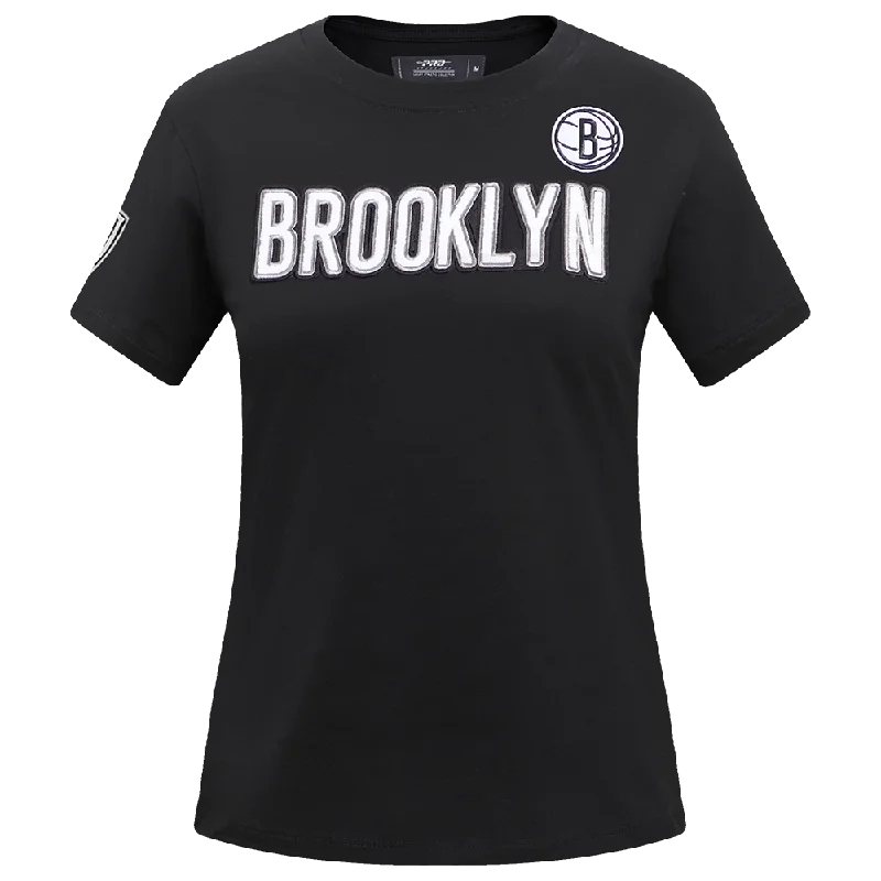 NBA BROOKLYN NETS CLASSIC WOMEN'S SLIM FIT TEE (BLACK) Collared Crew Neck Turtle Neck