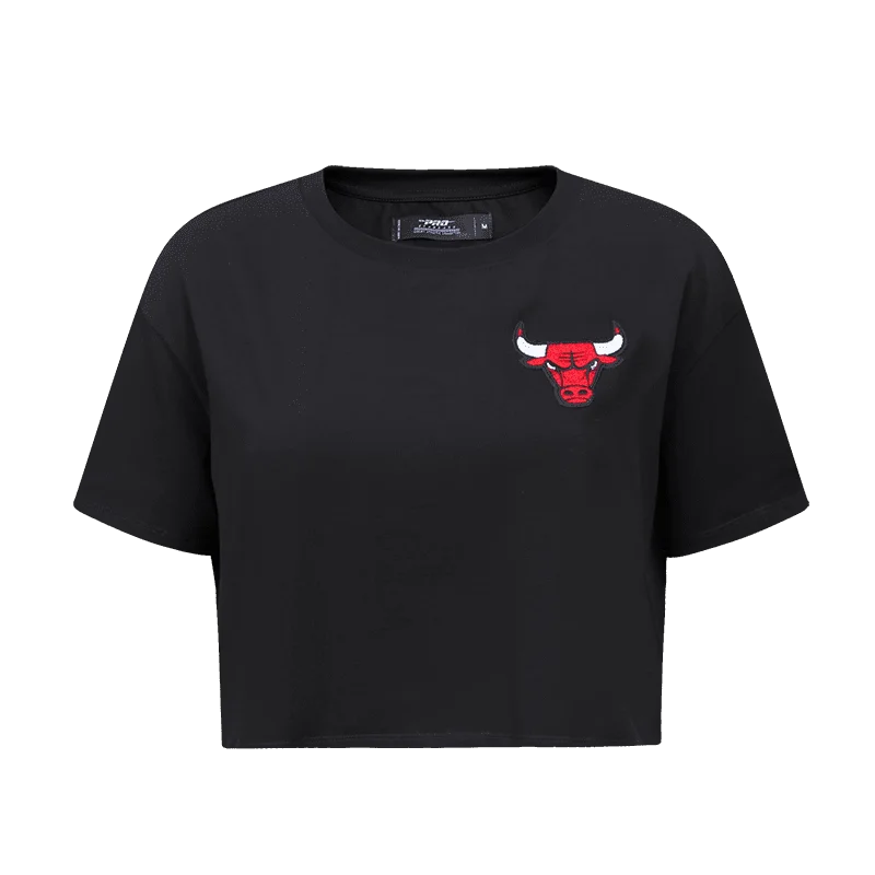 NBA CHICAGO BULLS CLASSIC WOMEN'S BOXY TEE (BLACK) Chenille Blend Fleece Blend Nylon Blend