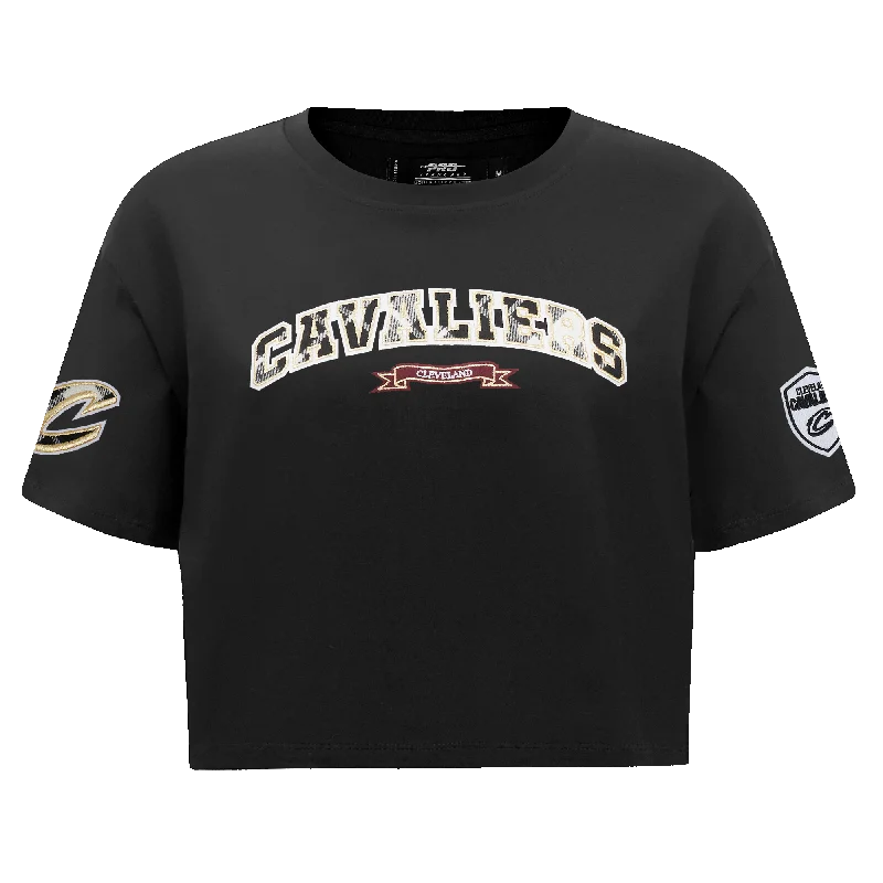 NBA CLEVELAND CAVALIERS PRO PREP WOMEN'S SJ BOXY TEE (BLACK) Ribbed T-Shirt High Neck Heavyweight NBA CLEVELAND CAVALIERS PRO PREP WOMEN'S SJ BOXY TEE (BLACK) Ribbed T-Shirt High Neck Heavyweight