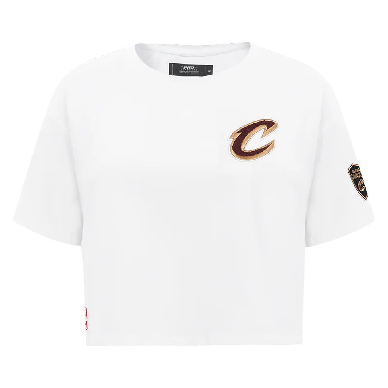 NBA CLEVELAND CAVALIERS CLASSIC WOMEN'S BOXY TEE (WHITE) Knit Fabric Woven Fabric Fleece Fabric NBA CLEVELAND CAVALIERS CLASSIC WOMEN'S BOXY TEE (WHITE) Knit Fabric Woven Fabric Fleece Fabric