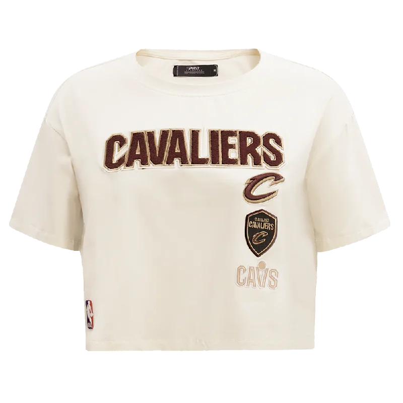 NBA CLEVELAND CAVALIERS RETRO CLASSIC WOMEN'S BOXY TEE (EGGSHELL) Embroidered Appliqued Beaded NBA CLEVELAND CAVALIERS RETRO CLASSIC WOMEN'S BOXY TEE (EGGSHELL) Embroidered Appliqued Beaded