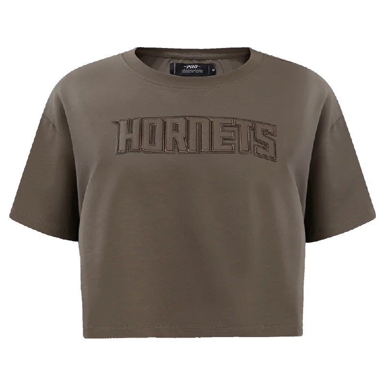 NBA CHARLOTTE HORNETS NEUTRAL WOMEN'S BOXY TEE (DARK TAUPE) Satin Blend Silk Blend Wool Blend
