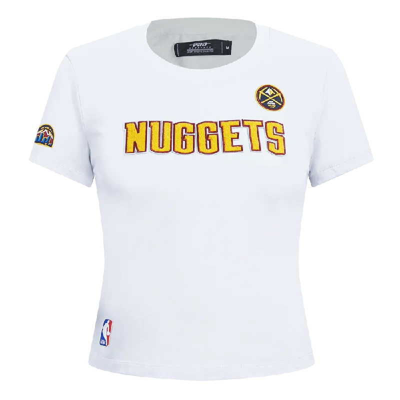 NBA DENVER NUGGETS CLASSIC WOMEN'S SJ SLIM FIT TEE (WHITE) Lace Blend Ribbed Blend Corduroy Blend NBA DENVER NUGGETS CLASSIC WOMEN'S SJ SLIM FIT TEE (WHITE) Lace Blend Ribbed Blend Corduroy Blend