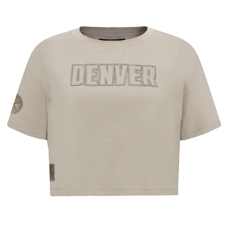 NBA DENVER NUGGETS NEUTRAL WOMEN'S BOXY TEE (TAUPE) Seamless Knitted Crochet
