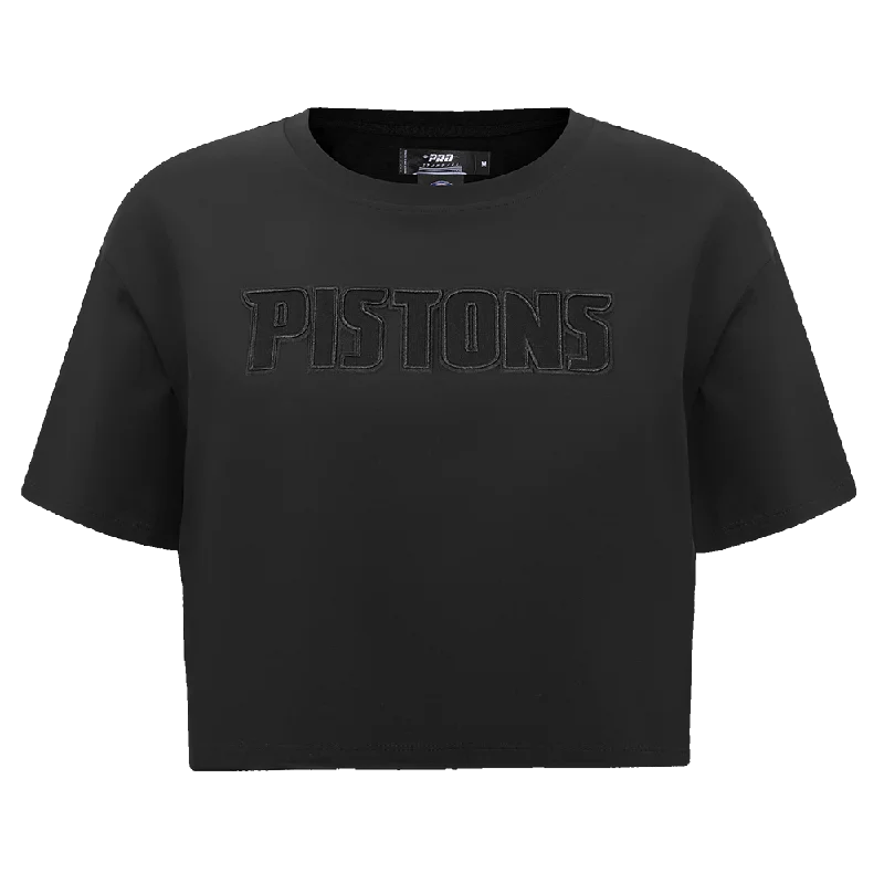 NBA DETROIT PISTONS NEUTRAL WOMEN'S BOXY TEE (BLACK) Silk Blend Satin Velvet