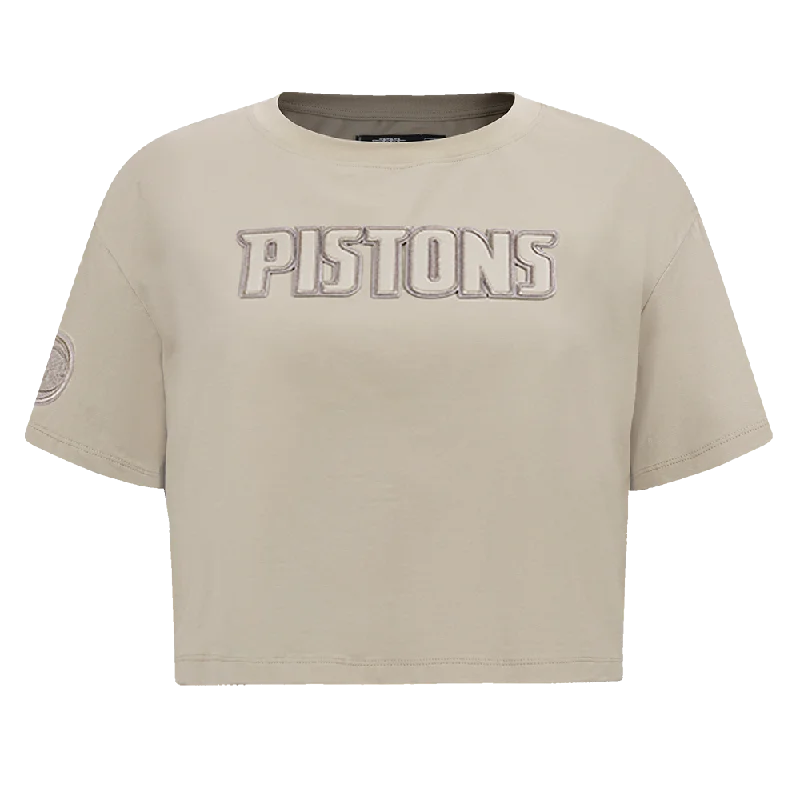 NBA DETROIT PISTONS NEUTRAL WOMEN'S BOXY TEE (TAUPE) Beaded Sequined Faux Fur
