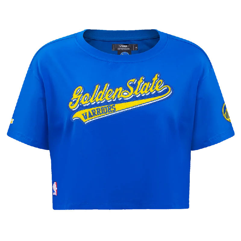 NBA GOLDEN STATE WARRIORS SCRIPT TAIL WOMEN'S SJ BOXY TEE (ROYAL BLUE) Knit Fabric Woven Fabric Fleece Fabric NBA GOLDEN STATE WARRIORS SCRIPT TAIL WOMEN'S SJ BOXY TEE (ROYAL BLUE) Knit Fabric Woven Fabric Fleece Fabric