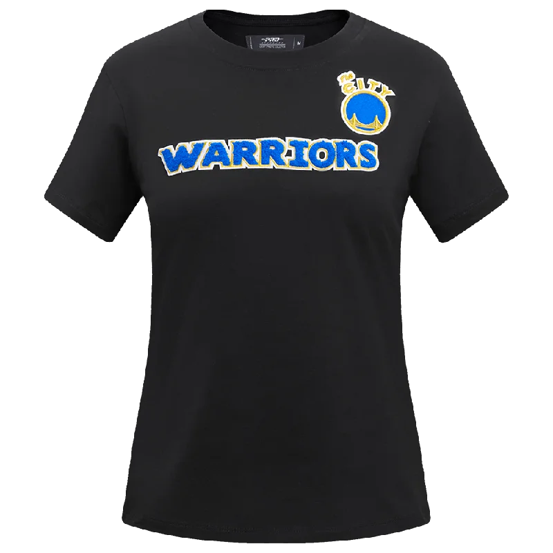 NBA GOLDEN STATE WARRIORS CLASSIC WOMEN'S SLIM FIT TEE (BLACK) Hooded Caped Shawl Collar NBA GOLDEN STATE WARRIORS CLASSIC WOMEN'S SLIM FIT TEE (BLACK) Hooded Caped Shawl Collar