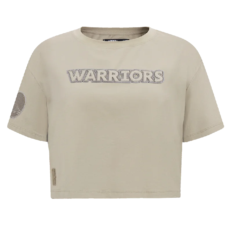 NBA GOLDEN STATE WARRIORS NEUTRAL WOMEN'S BOXY TEE (TAUPE) Real Fur Shearling Chenille NBA GOLDEN STATE WARRIORS NEUTRAL WOMEN'S BOXY TEE (TAUPE) Real Fur Shearling Chenille
