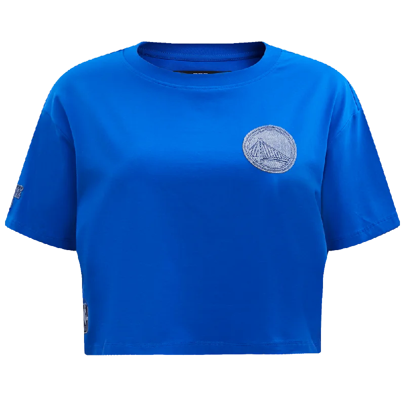 NBA GOLDEN STATE WARRIORS VARSITY BLUES WOMEN'S BOXY TEE (ROYAL BLUE) Solid Print Embellished