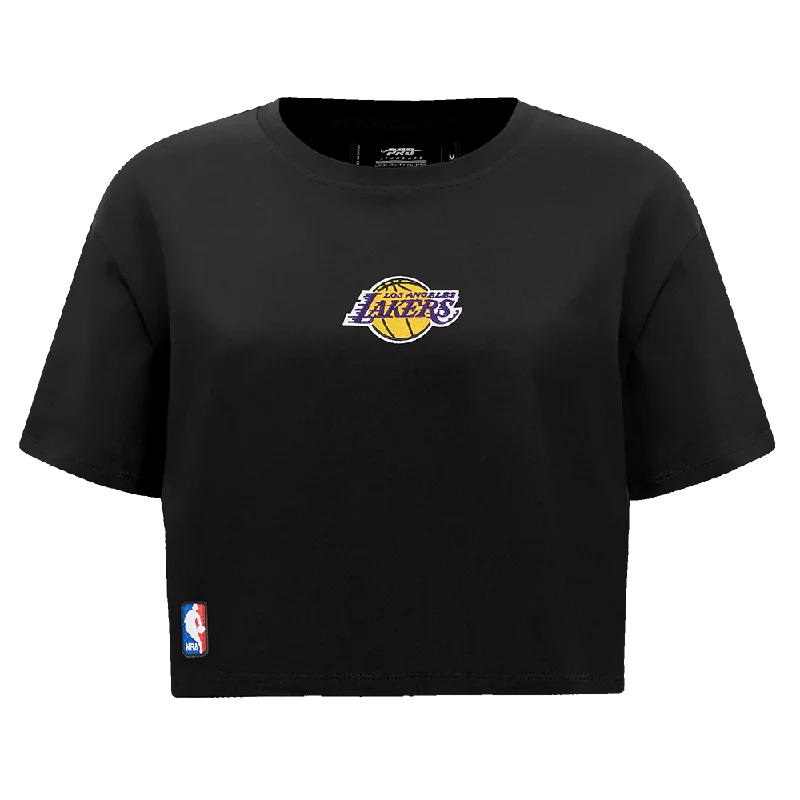 NBA LOS ANGELES LAKERS WINGSPAN WOMEN'S SJ BOXY TEE (BLACK) V-Neck T-Shirt Long Sleeve Cotton