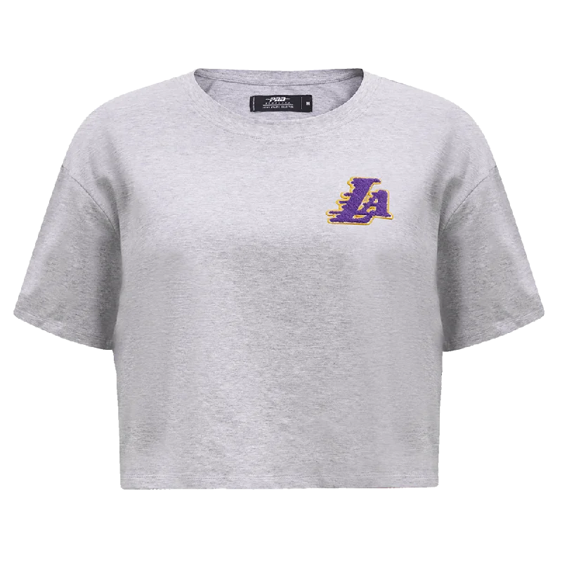 NBA LOS ANGELES LAKERS CLASSIC WOMEN'S BOXY TEE (HEATHER GREY) Mesh Fabric Canvas Fabric Denim Fabric NBA LOS ANGELES LAKERS CLASSIC WOMEN'S BOXY TEE (HEATHER GREY) Mesh Fabric Canvas Fabric Denim Fabric