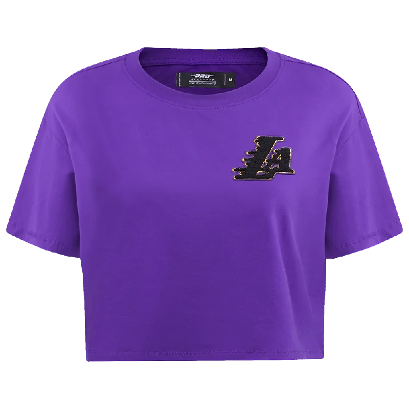 NBA LOS ANGELES LAKERS CLASSIC WOMEN'S BOXY TEE (PURPLE) Asymmetrical Pockets Print