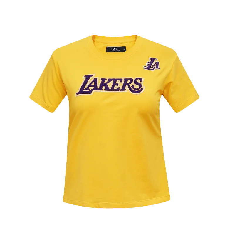 NBA LOS ANGELES LAKERS CLASSIC WOMEN'S SLIM FIT TEE (YELLOW) Striped Floral Plaid
