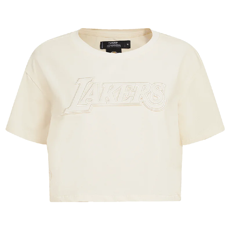 NBA LOS ANGELES LAKERS NEUTRAL WOMEN'S BOXY TEE (EGGSHELL) Beaded Sequined Faux Fur