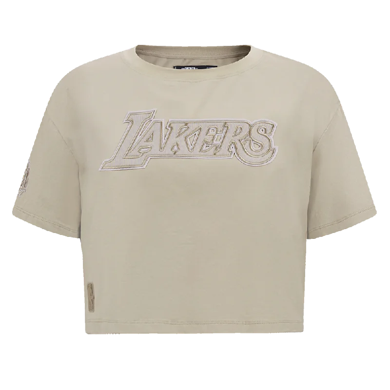 NBA LOS ANGELES LAKERS NEUTRAL WOMEN'S BOXY TEE (TAUPE) Ribbed T-Shirt High Neck Heavyweight NBA LOS ANGELES LAKERS NEUTRAL WOMEN'S BOXY TEE (TAUPE) Ribbed T-Shirt High Neck Heavyweight