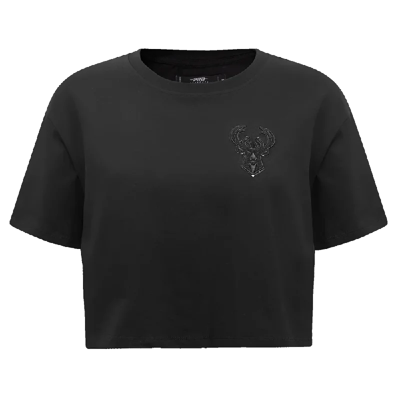 NBA MILWAUKEE BUCKS TRIPLE BLACK WOMEN'S BOXY TEE (TRIPLE BLACK) Striped Floral Plaid NBA MILWAUKEE BUCKS TRIPLE BLACK WOMEN'S BOXY TEE (TRIPLE BLACK) Striped Floral Plaid