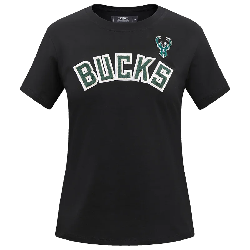 NBA MILWAUKEE BUCKS CLASSIC WOMEN'S SLIM FIT TEE (BLACK) Terry Blend Velvet Blend Canvas Blend NBA MILWAUKEE BUCKS CLASSIC WOMEN'S SLIM FIT TEE (BLACK) Terry Blend Velvet Blend Canvas Blend