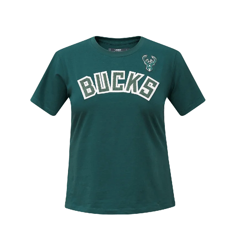 NBA MILWAUKEE BUCKS CLASSIC WOMEN'S SLIM FIT TEE (FOREST GREEN) Lace Blend Ribbed Blend Corduroy Blend