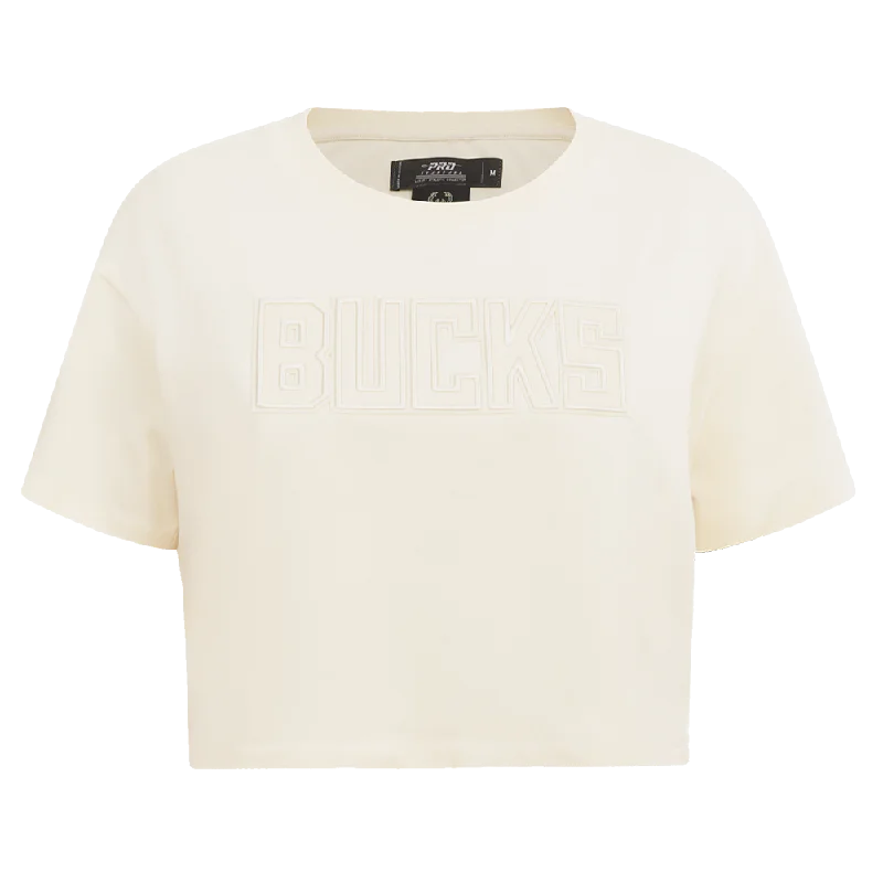 NBA MILWAUKEE BUCKS NEUTRAL WOMEN'S BOXY TEE (EGGSHELL) Mesh Canvas Denim