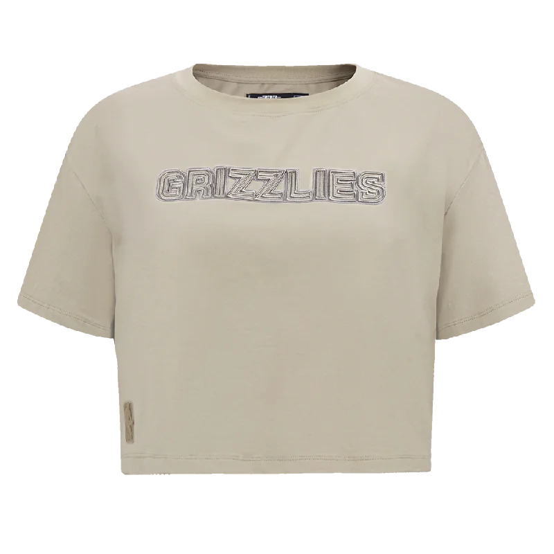 NBA MEMPHIS GRIZZLIES NEUTRAL WOMEN'S BOXY TEE (TAUPE) Zippered Buttoned Snapped
