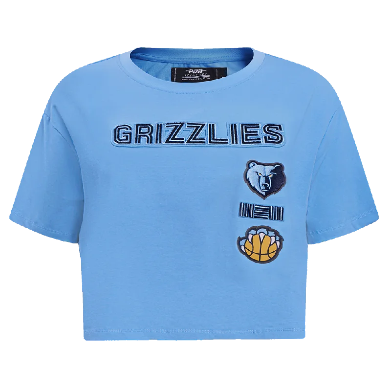 NBA MEMPHIS GRIZZLIES RETRO CLASSIC WOMEN'S BOXY TEE (UNIVERSITY BLUE) Sequined Glittery Shiny