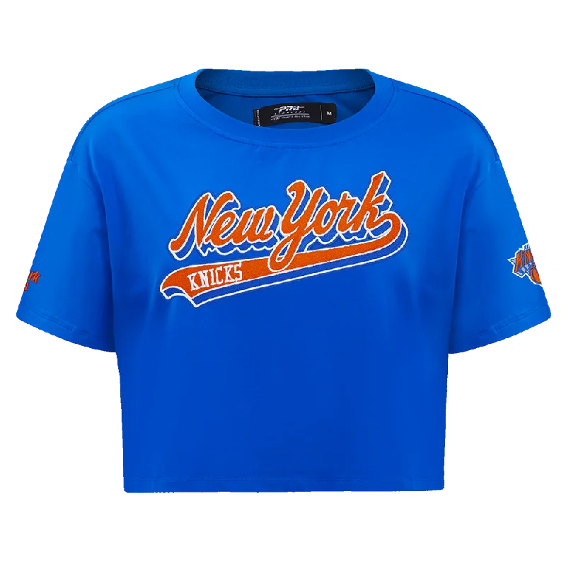 NBA NEW YORK KNICKS SCRIPT TAIL WOMEN'S SJ BOXY TEE (ROYAL BLUE) Polka Dot Checkered Tartan NBA NEW YORK KNICKS SCRIPT TAIL WOMEN'S SJ BOXY TEE (ROYAL BLUE) Polka Dot Checkered Tartan