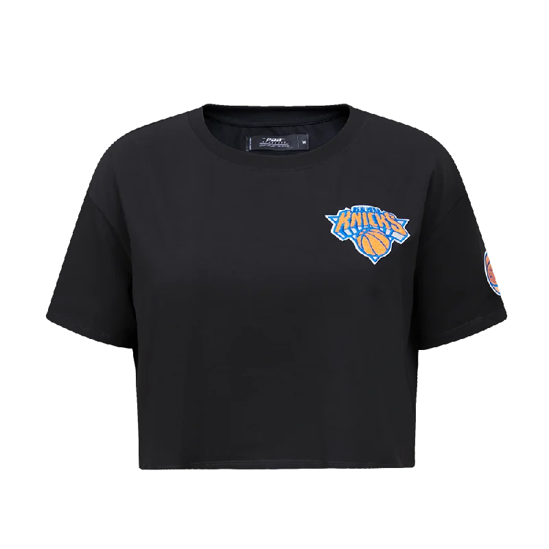 NBA NEW YORK KNICKS CLASSIC WOMEN'S BOXY TEE (BLACK) Mesh Fabric Canvas Fabric Denim Fabric