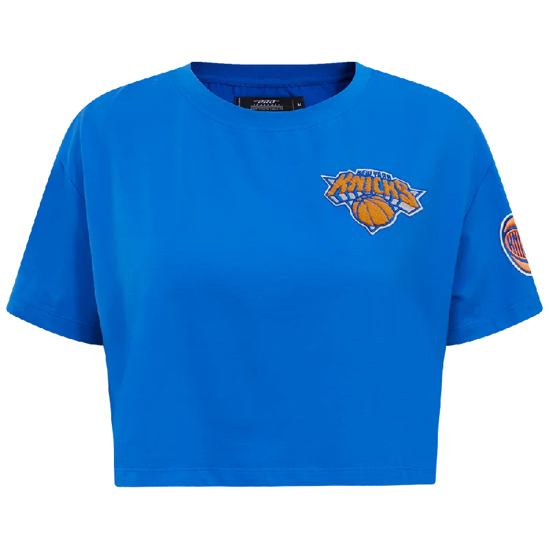 NBA NEW YORK KNICKS CLASSIC WOMEN'S BOXY TEE (ROYAL BLUE) Embroidered Appliqued Beaded