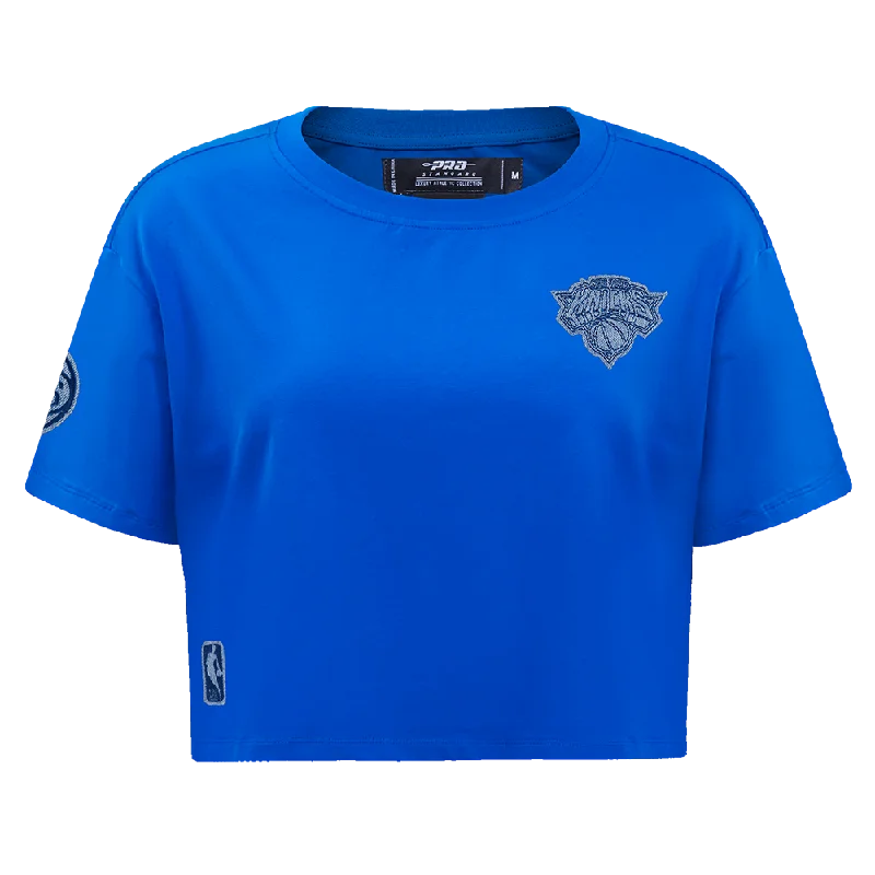 NBA NEW YORK KNICKS VARSITY BLUES WOMEN'S BOXY TEE (ROYAL BLUE) Modern Contemporary Chic