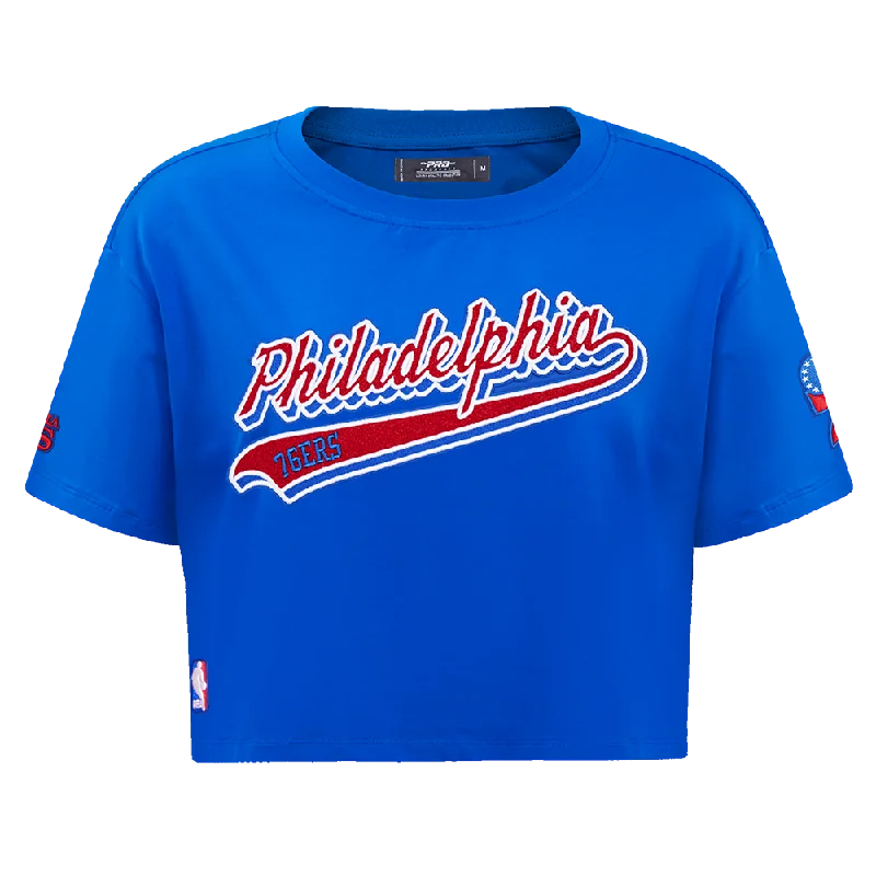 NBA PHILADELPHIA 76ers SCRIPT TAIL WOMEN'S SJ BOXY TEE (ROYAL BLUE) Nylon Fabric Polyester Fabric Spandex Fabric NBA PHILADELPHIA 76ers SCRIPT TAIL WOMEN'S SJ BOXY TEE (ROYAL BLUE) Nylon Fabric Polyester Fabric Spandex Fabric