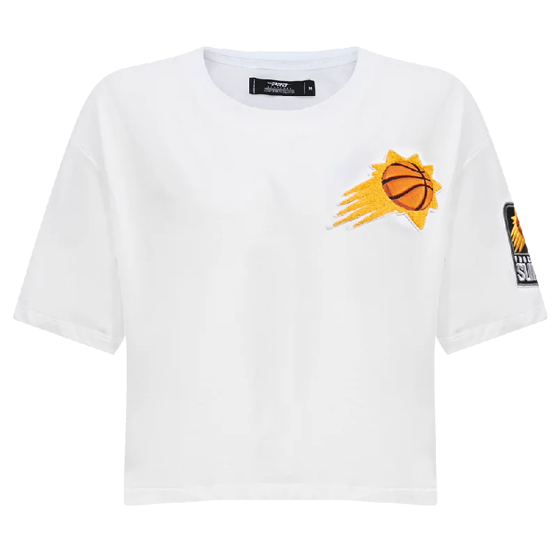 NBA PHOENIX SUNS CLASSIC WOMEN'S BOXY TEE (WHITE) Terry Blend Velvet Blend Canvas Blend NBA PHOENIX SUNS CLASSIC WOMEN'S BOXY TEE (WHITE) Terry Blend Velvet Blend Canvas Blend