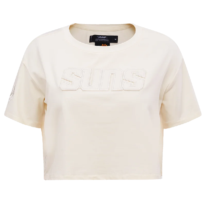 NBA PHOENIX SUNS NEUTRAL WOMEN'S BOXY TEE (EGGSHELL) Graphic T-Shirt Round Neck Polyester NBA PHOENIX SUNS NEUTRAL WOMEN'S BOXY TEE (EGGSHELL) Graphic T-Shirt Round Neck Polyester