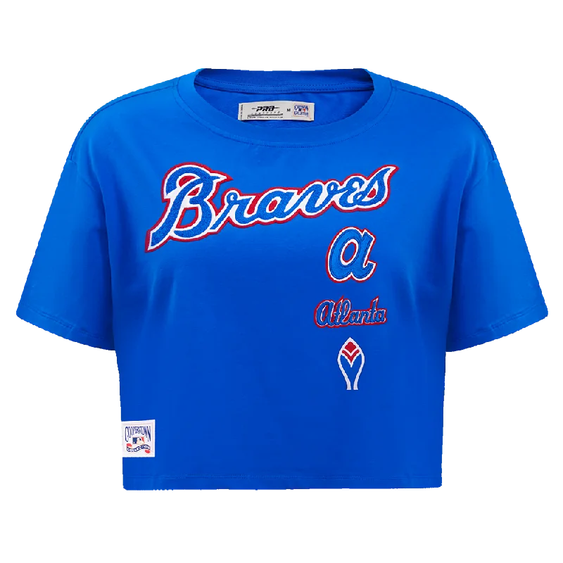 MLB ATLANTA BRAVES RETRO CLASSIC WOMEN'S BOXY TEE (ROYAL BLUE) Print Jacquard Patchwork MLB ATLANTA BRAVES RETRO CLASSIC WOMEN'S BOXY TEE (ROYAL BLUE) Print Jacquard Patchwork