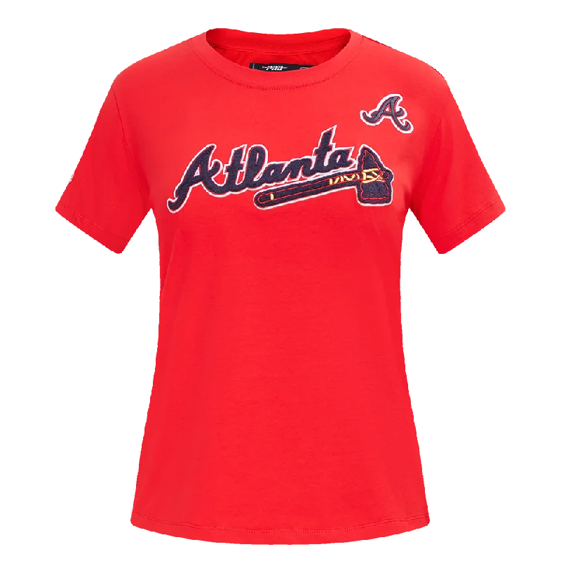 MLB ATLANTA BRAVES CLASSIC WOMEN'S SJ SLIM FIT TEE (RED) Beaded Sequined Faux Fur