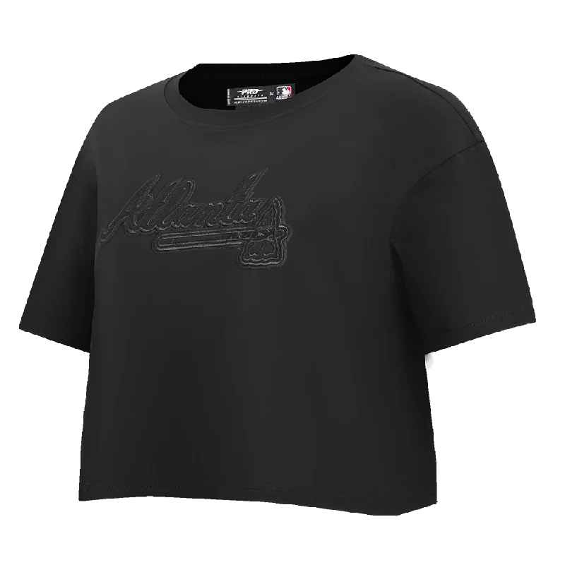 MLB ATLANTA BRAVES NEUTRAL WOMEN'S BOXY TEE (BLACK) Collared Crew Neck Turtle Neck