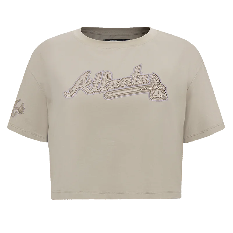 MLB ATLANTA BRAVES NEUTRAL WOMEN'S BOXY TEE (TAUPE) Spandex Blend Rayon Blend Denim Blend MLB ATLANTA BRAVES NEUTRAL WOMEN'S BOXY TEE (TAUPE) Spandex Blend Rayon Blend Denim Blend