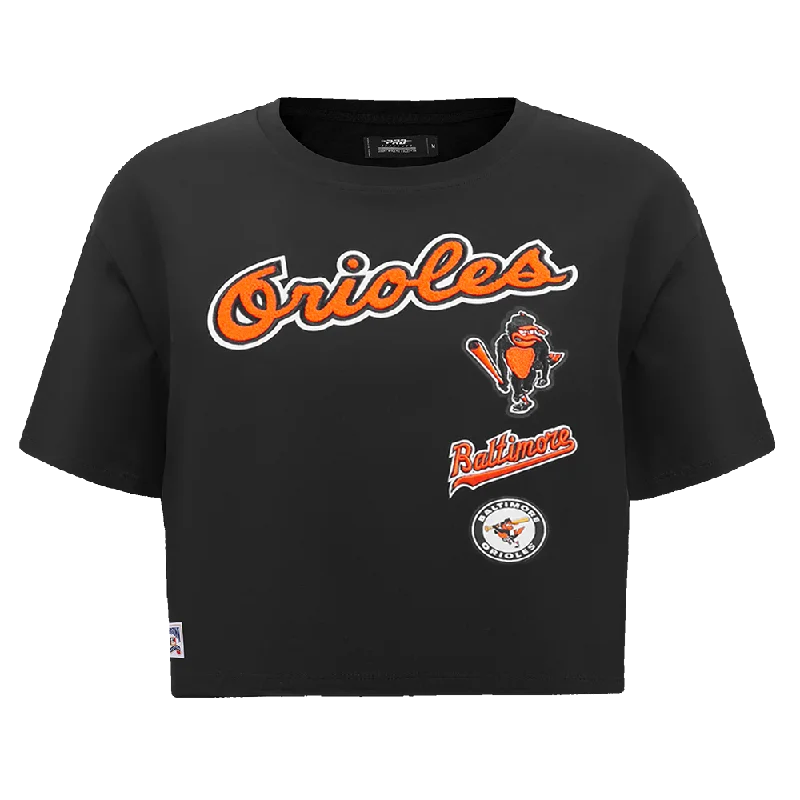 MLB BALTIMORE ORIOLES RETRO CLASSIC WOMEN'S BOXY TEE (BLACK) Front Pockets Side Pockets Patch Pockets MLB BALTIMORE ORIOLES RETRO CLASSIC WOMEN'S BOXY TEE (BLACK) Front Pockets Side Pockets Patch Pockets