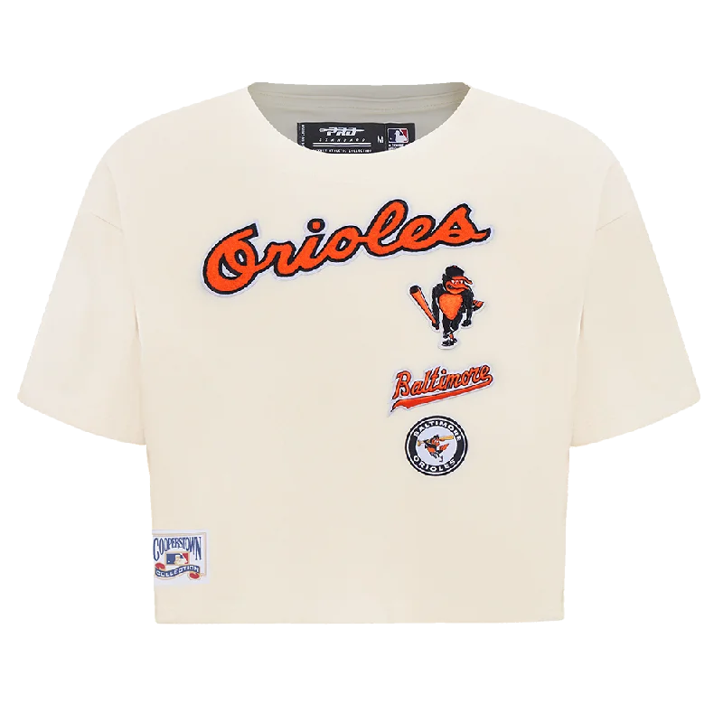 MLB BALTIMORE ORIOLES RETRO CLASSIC WOMEN'S BOXY TEE (EGGSHELL) Lace Blend Ribbed Blend Corduroy Blend MLB BALTIMORE ORIOLES RETRO CLASSIC WOMEN'S BOXY TEE (EGGSHELL) Lace Blend Ribbed Blend Corduroy Blend