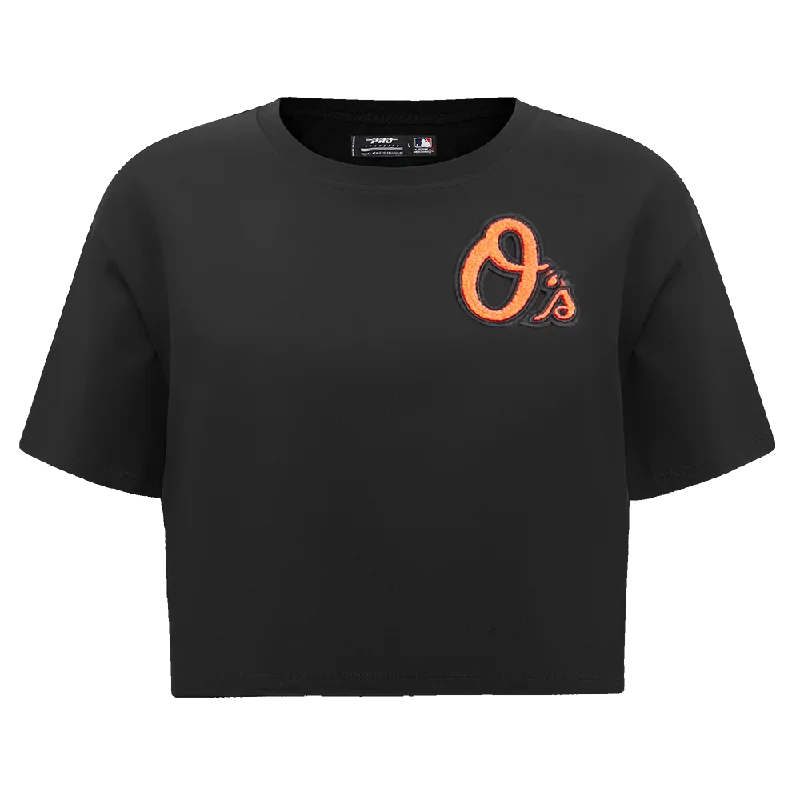 MLB BALTIMORE ORIOLES CLASSIC WOMEN'S SJ BOXY TEE (BLACK) Knit Fabric Woven Fabric Fleece Fabric
