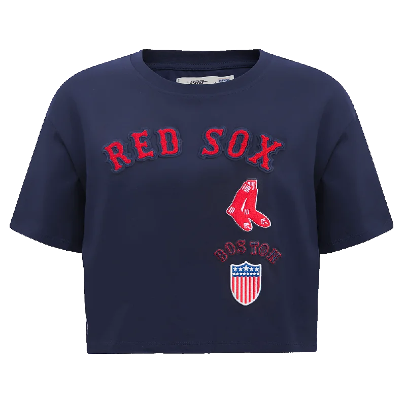 MLB BOSTON RED SOX RETRO CLASSIC WOMEN'S BOXY TEE (MIDNIGHT NAVY) Collared T-Shirt Boat Neck A-Line MLB BOSTON RED SOX RETRO CLASSIC WOMEN'S BOXY TEE (MIDNIGHT NAVY) Collared T-Shirt Boat Neck A-Line