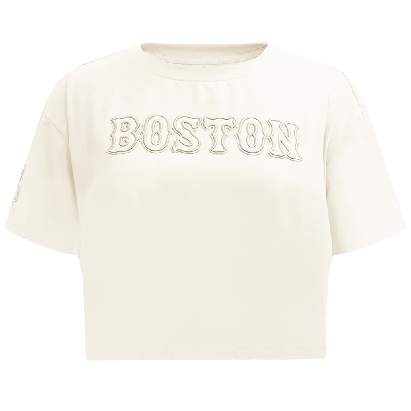 MLB BOSTON RED SOX NEUTRAL WOMEN'S BOXY TEE (EGGSHELL) Thin T-Shirt Open Front Quick Dry MLB BOSTON RED SOX NEUTRAL WOMEN'S BOXY TEE (EGGSHELL) Thin T-Shirt Open Front Quick Dry