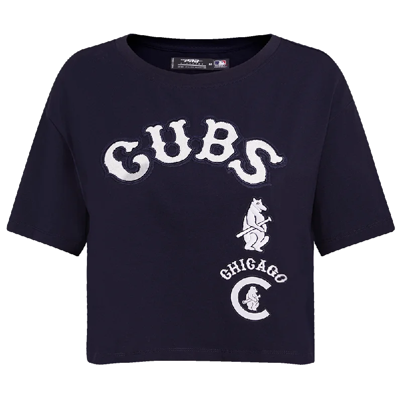 MLB CHICAGO CUBS RETRO CLASSIC WOMEN'S BOXY TEE (MIDNIGHT NAVY) Spandex Blend Rayon Blend Denim Blend