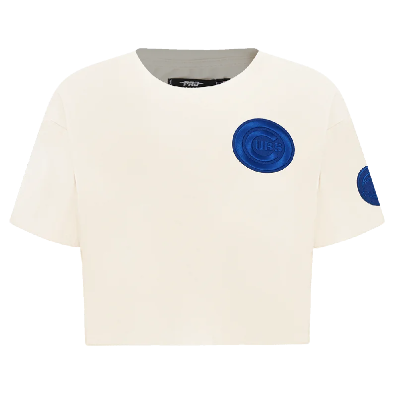 MLB CHICAGO CUBS TRIPLE TONAL WOMEN'S SJ BOXY TEE (EGGSHELL) Anti-Pilling Machine Wash Handmade