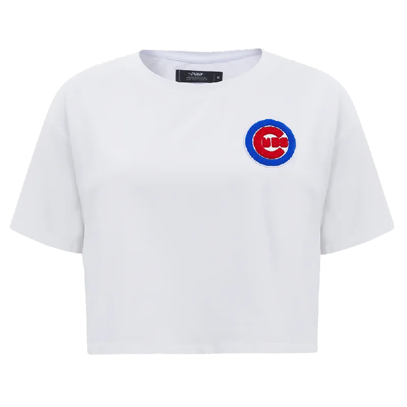 MLB CHICAGO CUBS CLASSIC WOMEN'S BOXY TEE (WHITE) Solid Color Striped Floral