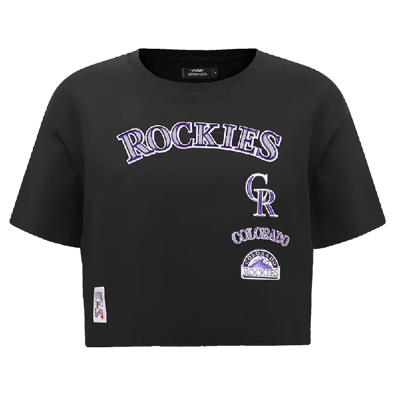 MLB COLORADO ROCKIES RETRO CLASSIC WOMEN'S BOXY TEE (BLACK) Jersey Fabric Tulle Fabric Batik Fabric